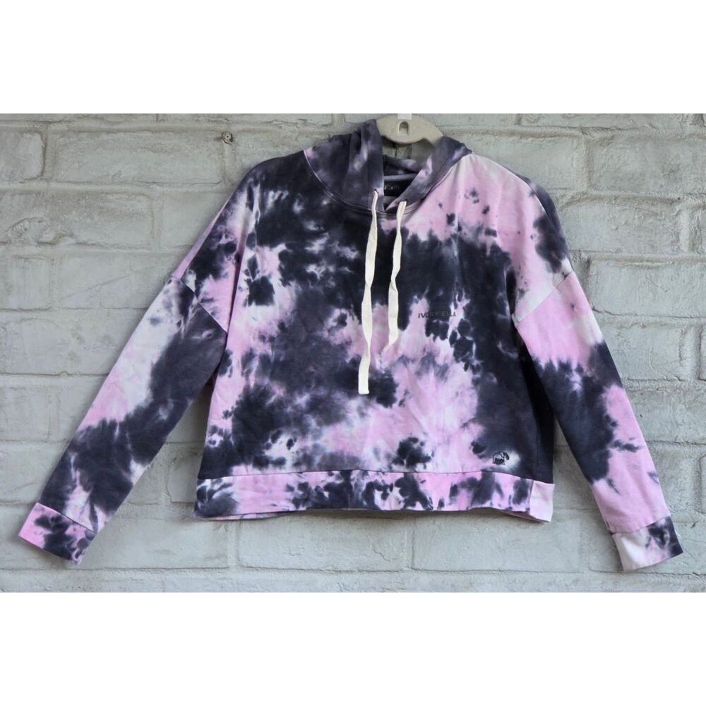 Ivory Ella Women's Pink Black Tie Dye Cropped Pullover Hoodie Sweatshirt Small